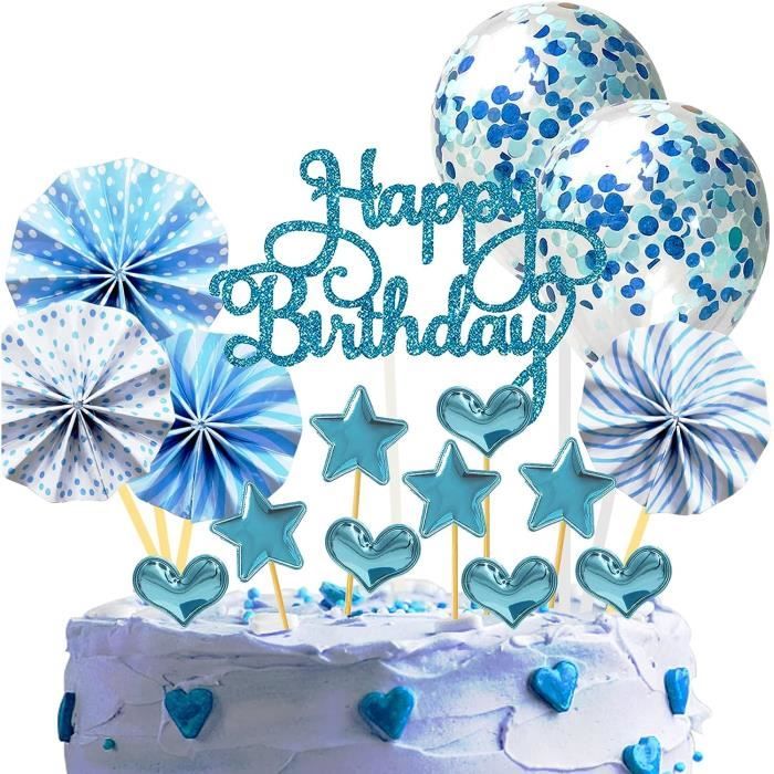 Décoration Gateau Happy Birthday Bleu