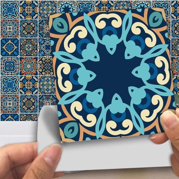 Panneau Mural PVC Adhésif Mandala Rouge/orange - 10 Carreaux 20x20cm, Crédence Cuisine Ou Salle De Bain Facile à Poser