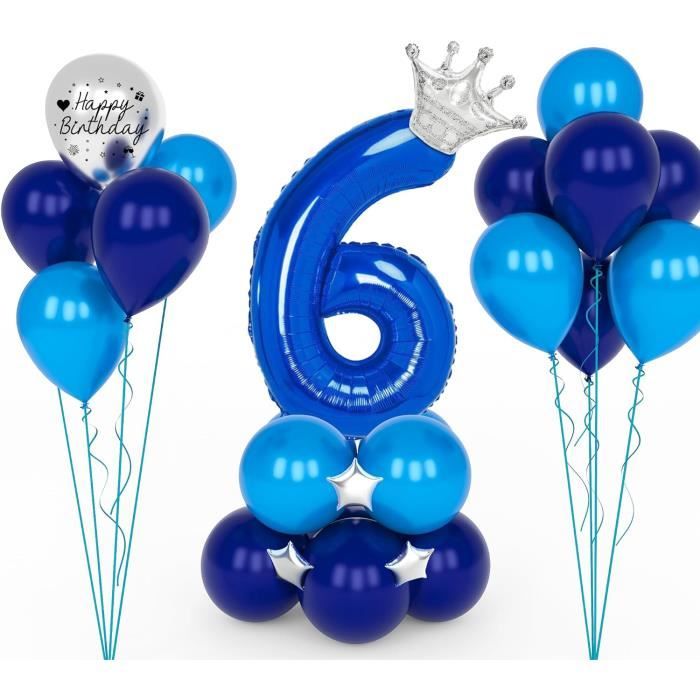Ballon Chiffre 1 - Bleu - Avec Couronne Or - Décorations Anniversaire