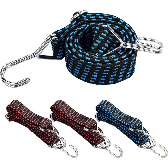 Sangle élastique Bagages 3m Crochets Métal Sangle élastique Pour Bagages - 3 Mètres, Crochets Métal - Noir, Pour Voiture, Moto, Vélo, Camping Sangle Transport équipement Camping