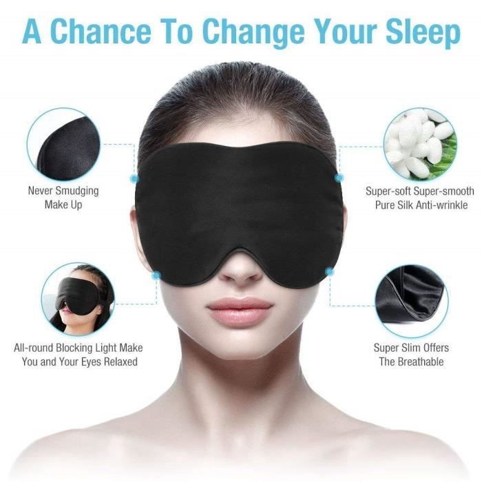 Masque de Sommeil, Masque de Nuit Soie, 100% Soie Naturelle Occultant Ultra-Douce Masque de Voyage Masque de Yeux Sommeil ,Masque po