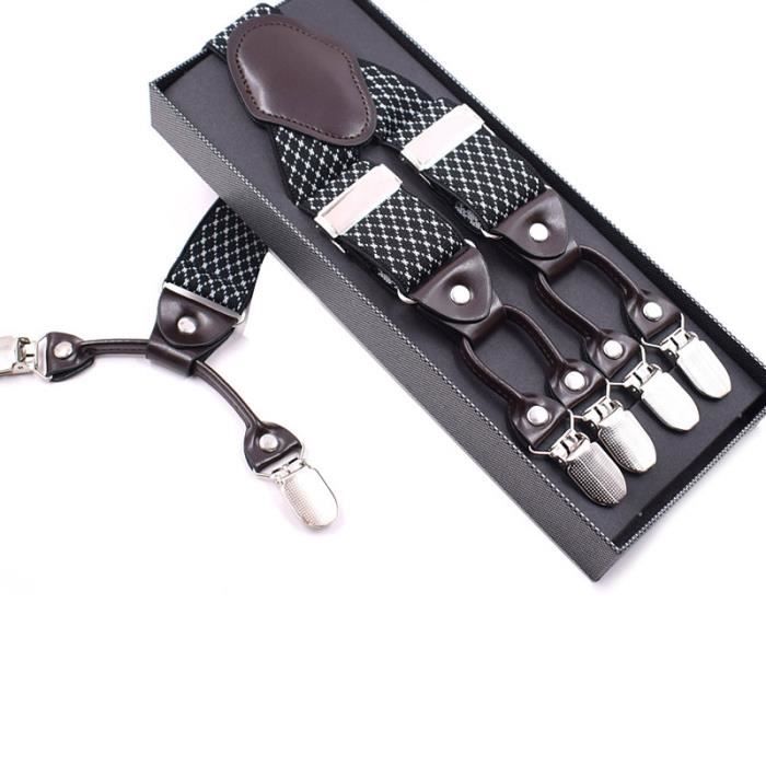 Bretelles Homme élastiques En Y, 6 Clips, Ajustables, Gris Foncé, Neuves Avec étiquettes