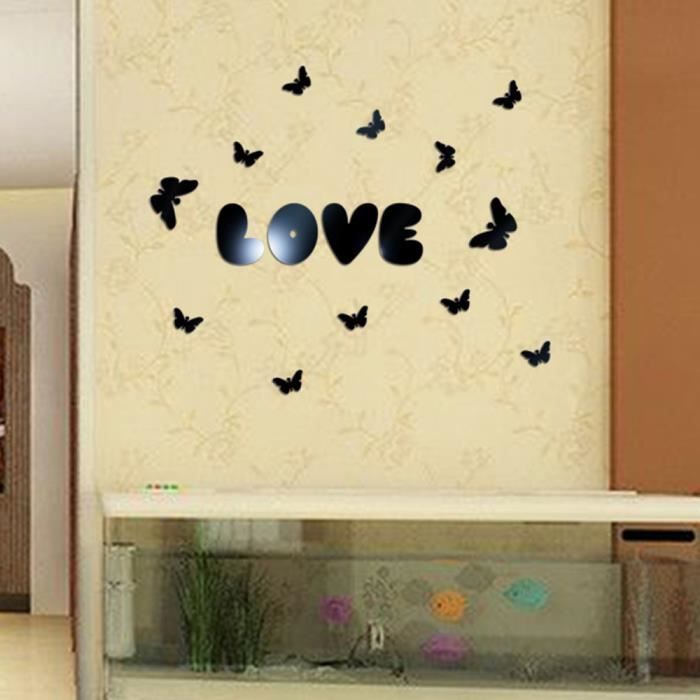 Papillon 3D Miroirs Stickers Muraux Autocollants D/écoratifs Amovibles D/écoration dint/érieur