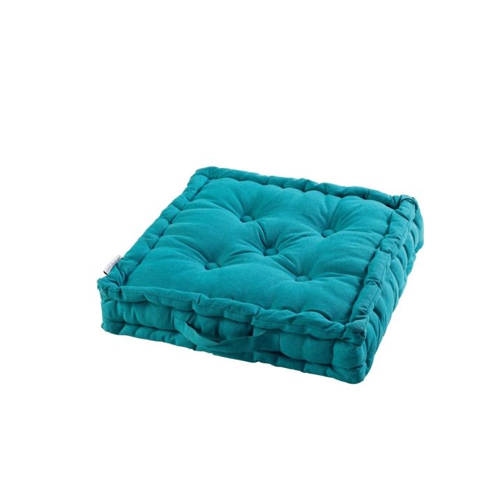 CDaffaires Coussin de sol 45 x 45 x 10 cm coton uni panama Bleu