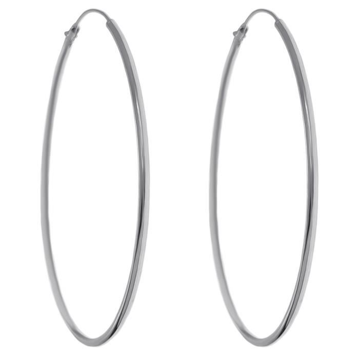Boucles D'oreilles Créoles En Argent 925 - 5cm, Paire Neuve Avec étiquettes, Femme
