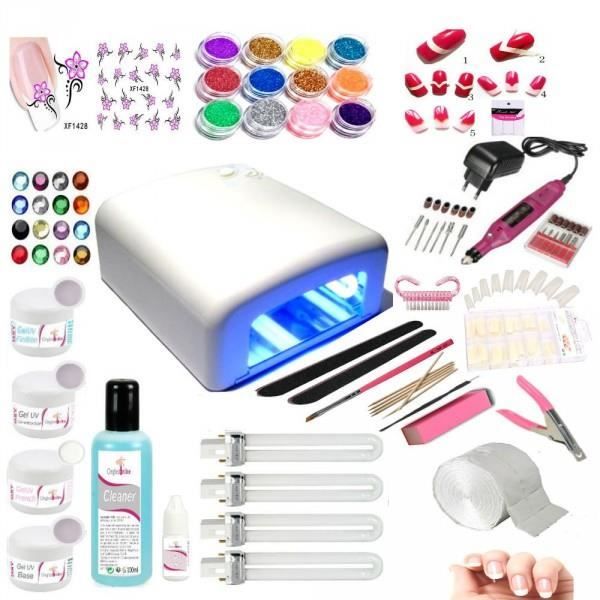 Kit Manucure Xxl Faux Ongles Ponceuse Lampe Gel Uv