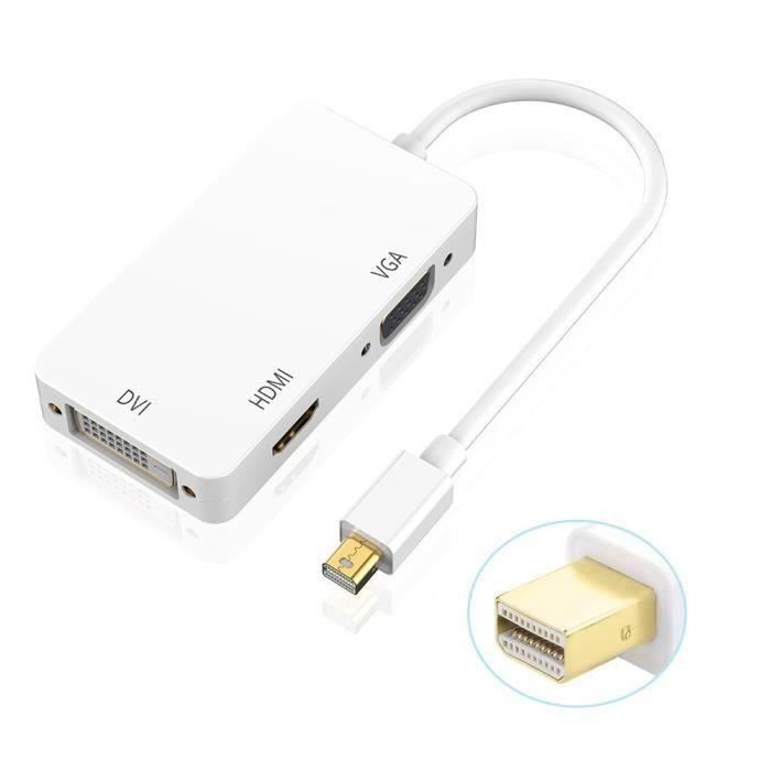 3 en 1 Mini DisplayPort Thunderbolt vers HDMI- DVI- VGA Adaptateur Câble pour Mac Book Air, Mac Book Pro, iMac et Mac YY60