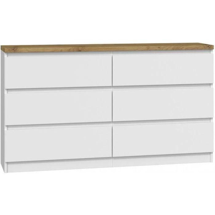 Commode blanc artisan avec 6 tiroirs 140 cm -armoire de rangement - meuble multi- usage pour chambre à coucher, salon, chambre bébé
