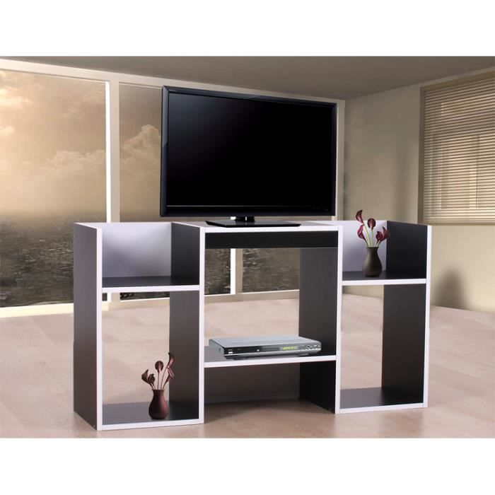 Table Tv Avec Etageres En Bois 109 X 59 X 30 Cm Noir Achat