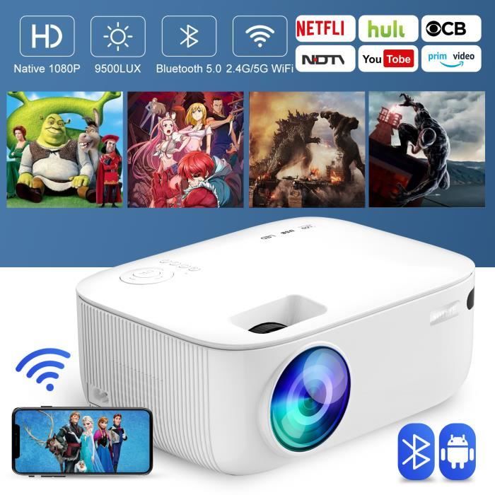Videoprojecteur WiFi Bluetooth,Videoprojecteur Full HD Supporte