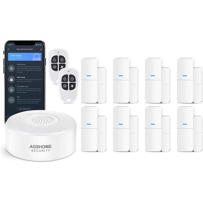 AGSHOME Alarme Maison sans Fil WiFi,11 Kits de Securite pour la Maison 1  Alarme avec Sirene, 8 Capteurs de Fenetre et de Port - Cdiscount Bricolage