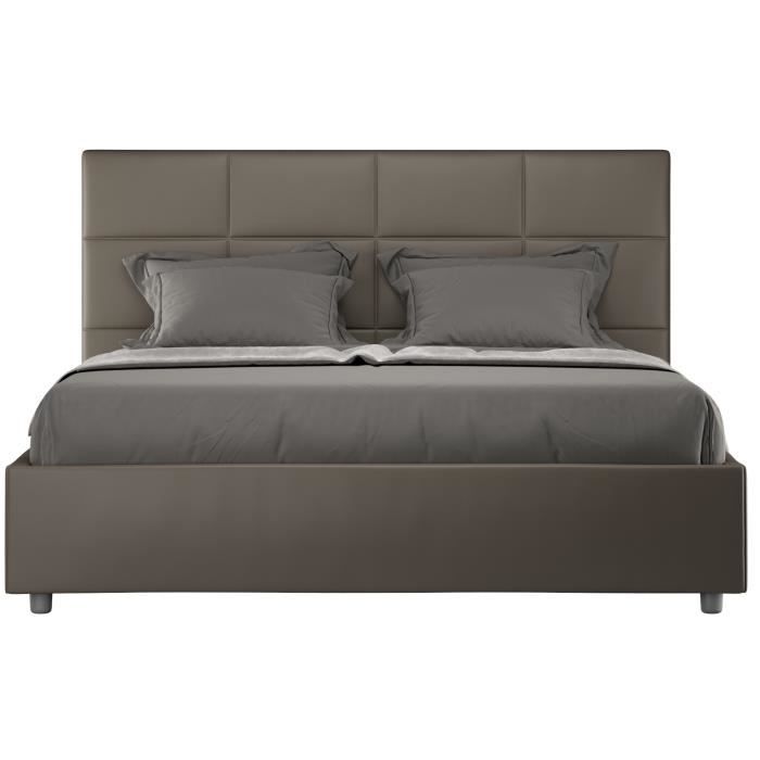 Lit double capitonné 160x200 cm simili cuir cappuccino Mira Avec sommier et sans coffre