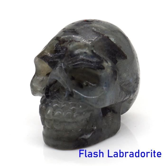 1.8 Quartz de cristal de Labradorite naturelle, crâne de hibou sculpté, crâne de Quartz de