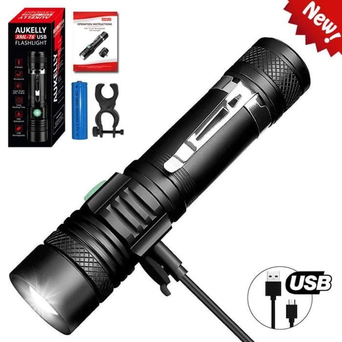 Lampe de poche rechargeable LED lampe torche XML T6 4000 lumens 18650 batteri 4P