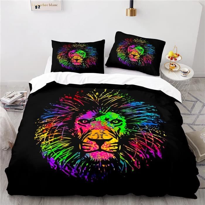 Parure de Lit - Le Roi Lion - 100% Coton - Jaune, Marron, Bleu - 140 x 200 cm - Maison
