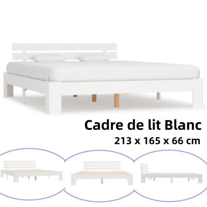 Lit Adulte 2 Places - Bois Massif - Blanc - 160x200 cm - Cadre de Lit HB065