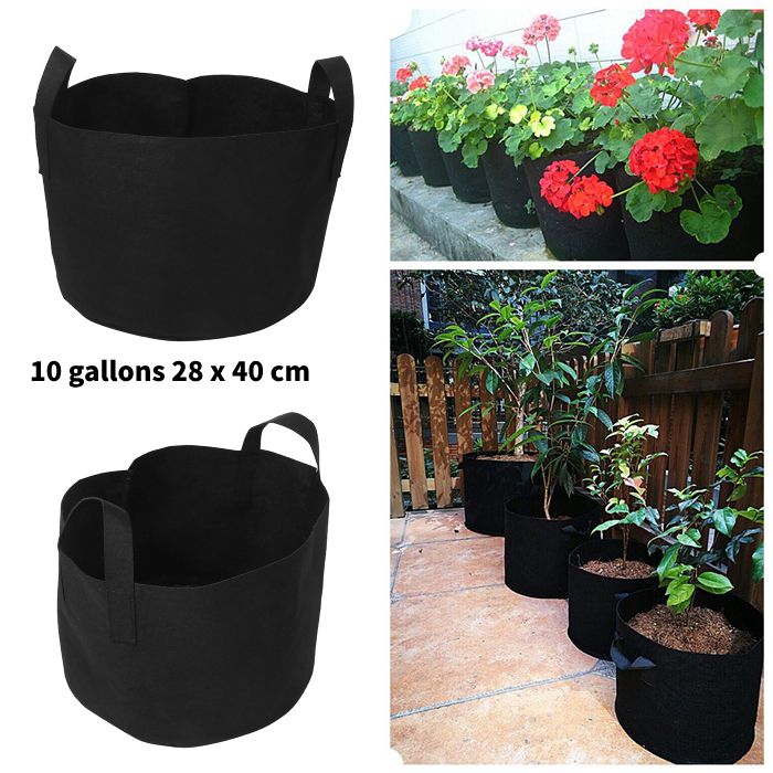 Drfeify Plant Bag Sac de culture de plantes noires Conteneur de pot de plantation d'aération de fleurs de légumes (10 gallons 28 x