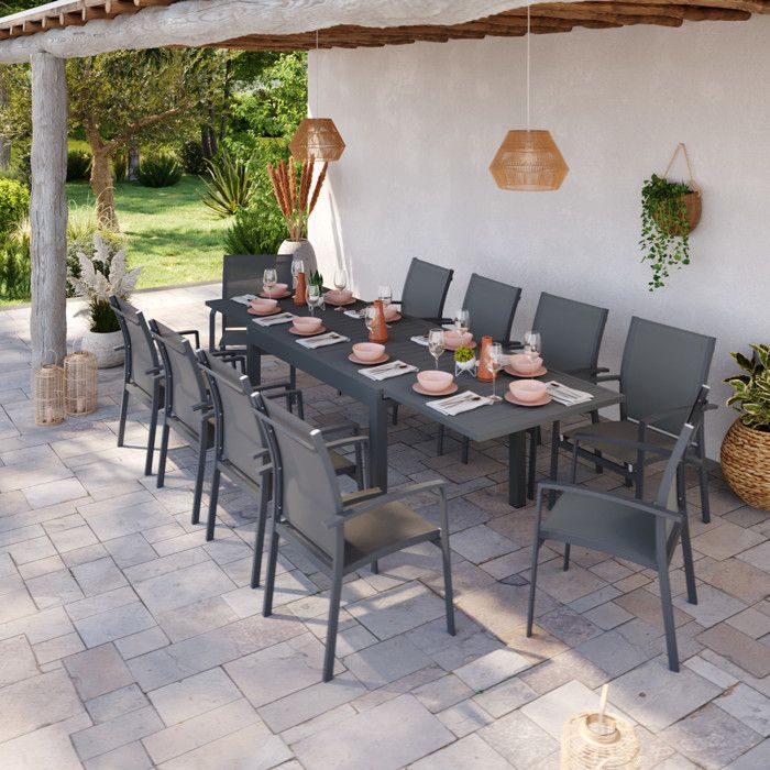 Table de jardin extensible en aluminium 270cm + 8 fauteuils