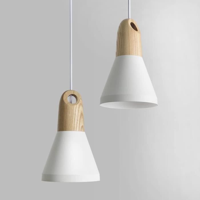 UNI Lustre Suspension Cage Design en Métal et Bois Rétro Lampe Plafonnier Luminaire pour Chambre