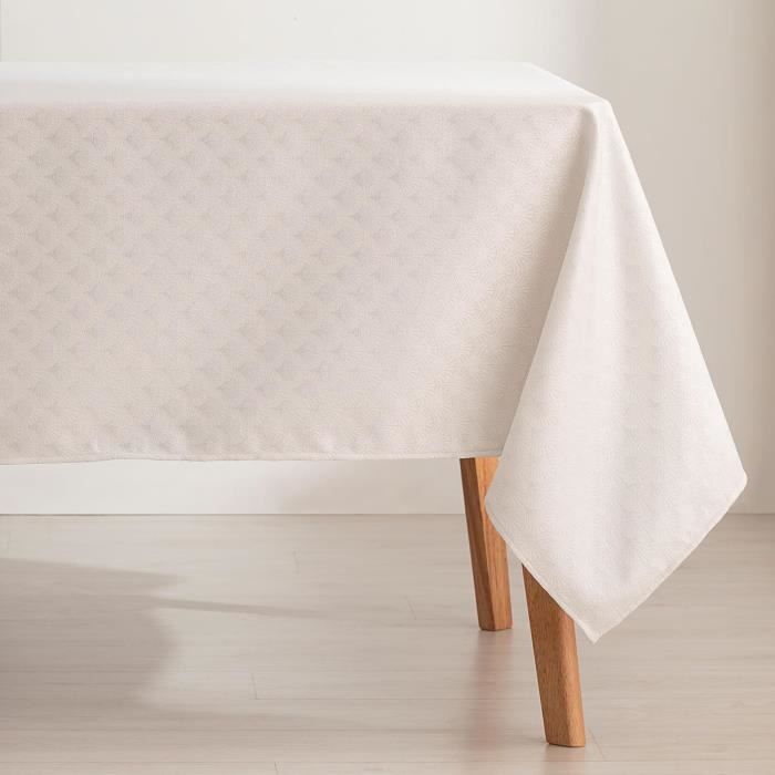 Nappe rectangle 150x350 cm Jacquard 100% coton CUBE blanc | , linge de maison et