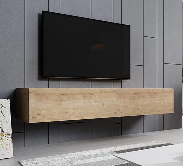 meuble tv | 1 porte avec 3 compartiments | structure mélamine 16mm | couleur chêne | 180 x 30 x 40cm | modèle aitana m2