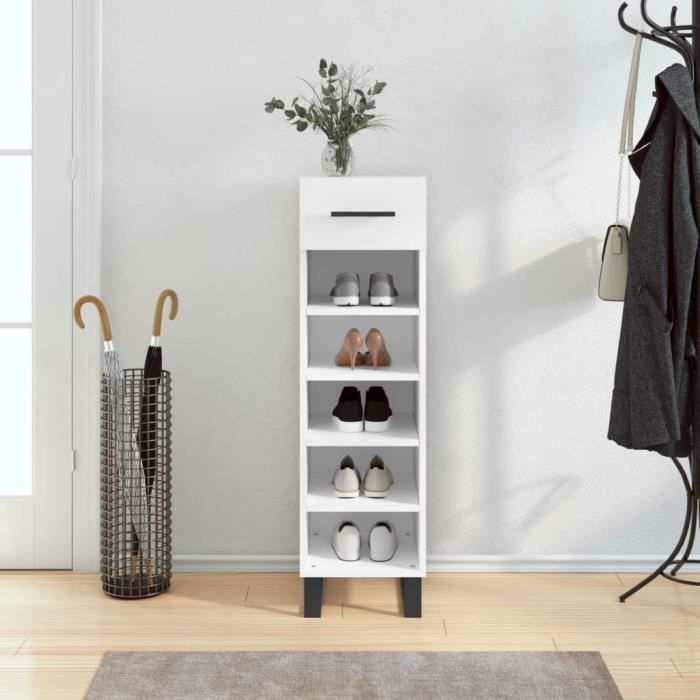 MEUBLE A CHAUSSURES - Armoire à chaussures blanc 30x35x105 cm bois