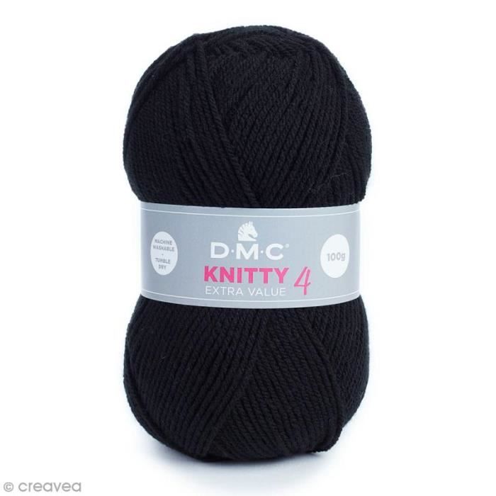 Laine Knitty 4 DMC - 100 g Laine Acrylique Knitty 4, de DMC :Coloris: Noir 965Matière : 100 % acrylique Poids : 100 g Longueur :