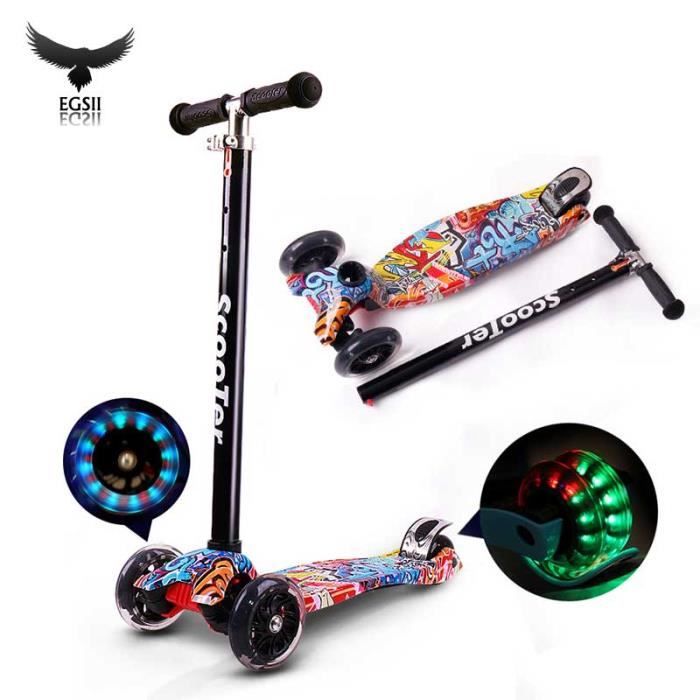 Egsii Trottinette Enfant 3 Roues Jouet Patinette Lumineux 3 Niveaux De Hauteur Reglable Pour 6 12 Ans Graffiti Colore Achat Vente Egsii Trottinette Enfant 3 Cdiscount