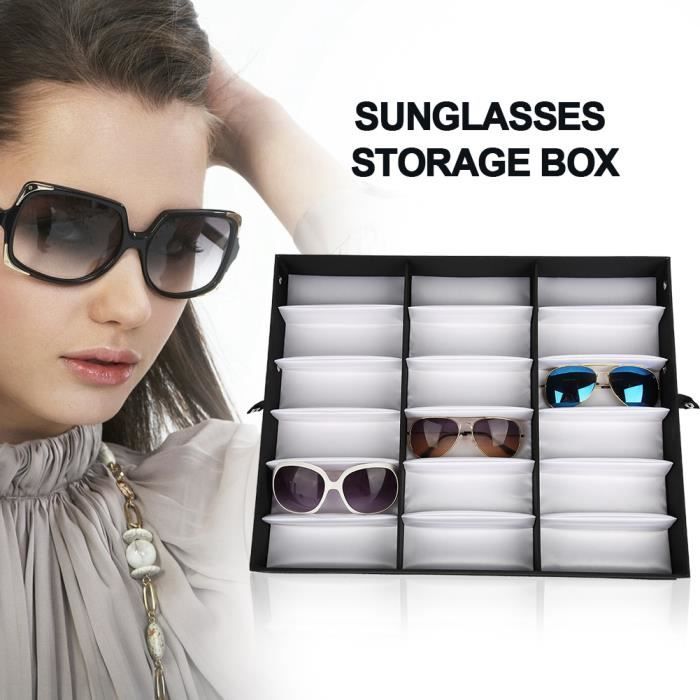 AUTOARK Boîte Rangement Lunettes 12 Compartiments – Étui Cuir Blanc Verrouillable Avec Dessus Verre