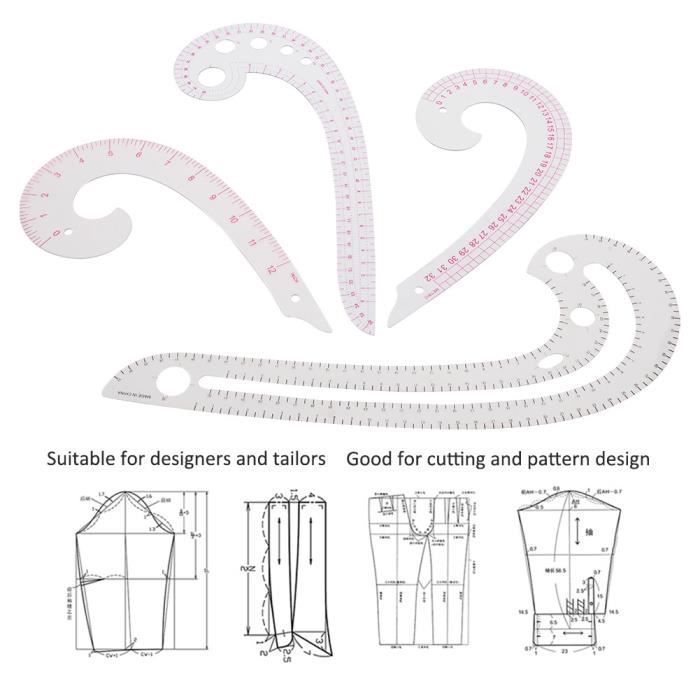 Règle De Couture 4 Pièces - Métrique - Pour Dessin De Vêtements - Débutants Et Professionnels - Plastique Flexible