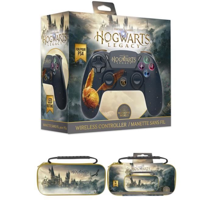 Manette PS4 Bluetooth Harry Potter Hogwarts Legacy Vivet Doré Lumineuse 3.5  JACK + Sacoche Harry Potter XL Switch - Oled 