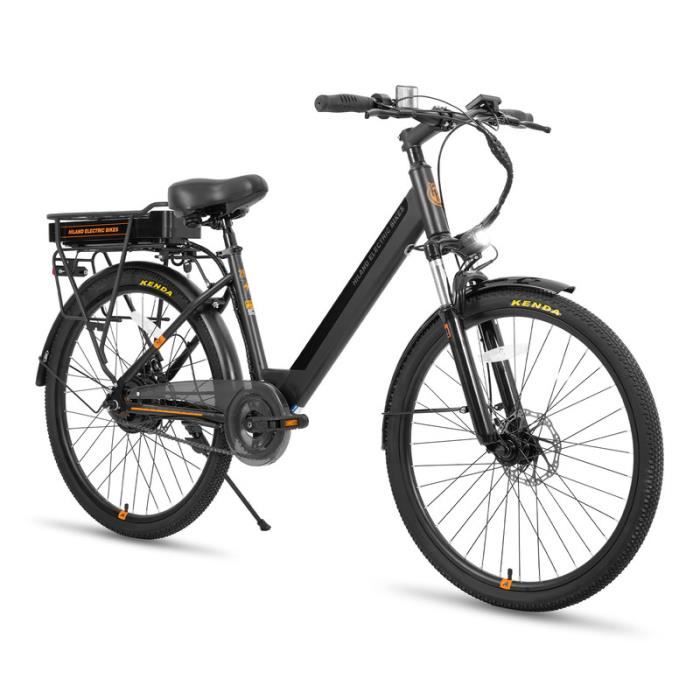 Vélo électrique urbain Hiland 26 pouces, cadre en acier carbone, moteur 250 watts, 25 km-h-Noir