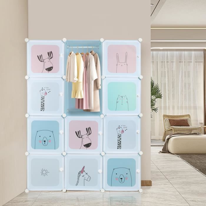Armoire pour enfants - HOMEWELL - Plusieurs zones dempilage - Classification en couches - 105*35*140cm - Bleu