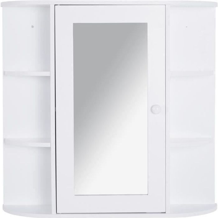 armoire murale salle de bain - homcom - blanc - placard de rangement et miroir
