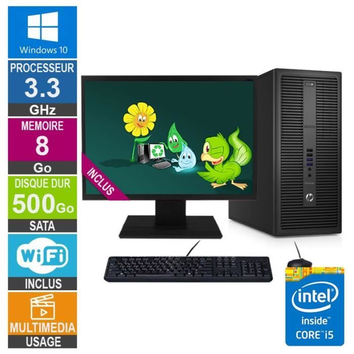 PC HP EliteDesk 800 G2 TWR i5-6400 3.30GHz 8Go/500Go Wifi W10 + Ecran 24