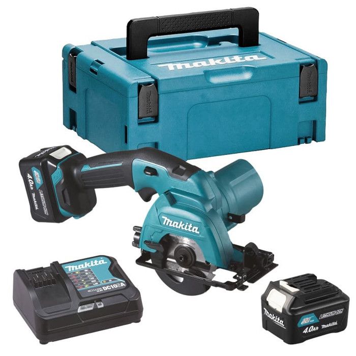 Scie circulaire 10.8V CXT Ø85 mm MAKITA avec 2 batteries 12V 4.0Ah chargeur MakPac HS301DSMJ