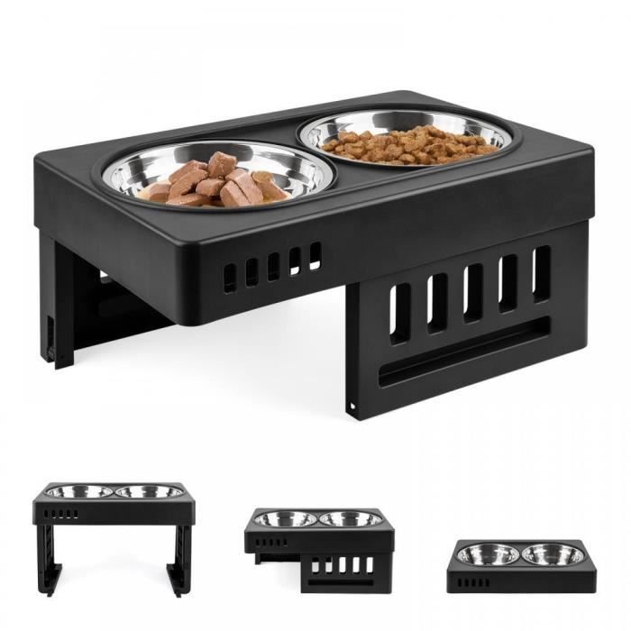 Comparer les prix de Gamelle surélevée MENGDA - Support pliable - 2 bols en acier inoxydable - Noir