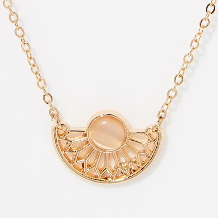 Collier Long Bohème Doré Avec Perles En Pierre Naturelle - Pour Femme - Longueur 33 Cm + Extension 7,9 Cm - Cadeau Anniversaire, Mariage, Fête