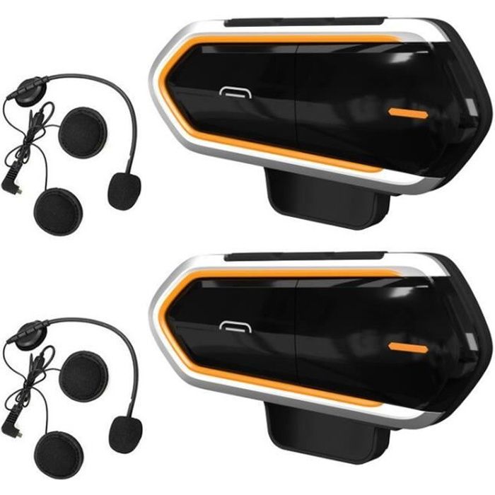 2 Pcs Intercom Moto Bluetooth, QTBE6 Kit Oreillette Bluetooth Casque Moto  Interphone Main Libre Noir+Jaune - Cdiscount Auto