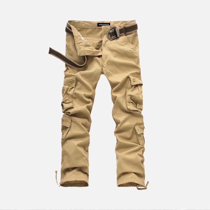 Pantalon de sport fuselé pour homme avec poches cargo profondes - Khaki, size: L ( fits like US S )[Waist 28-30