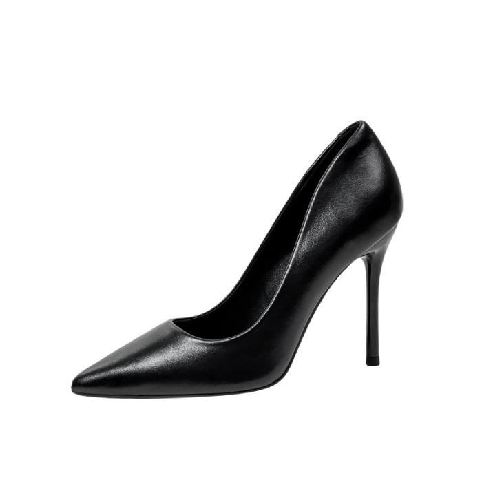 Escarpins Chaussures en cuir PU noir pour femmes Talons hauts