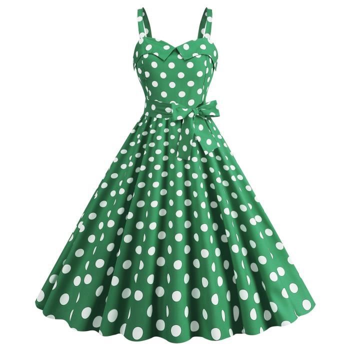 robe-cocktail-femme-mi-longue-bretelles-pois-sans-manches-col-en-v-a