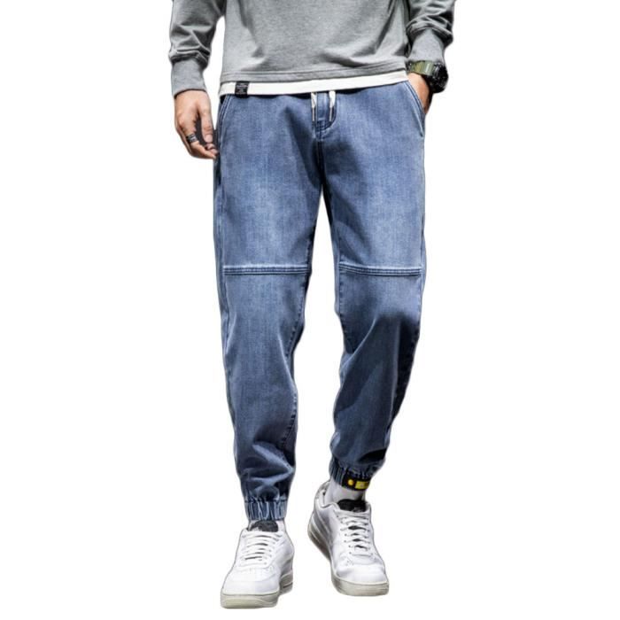 Pantalon Cargo en Jeans Homme Loose Fit Taille Elastique Pantalon en Denim  Effet Délavé et Blanchi Bleu fonce - Cdiscount Prêt-à-Porter