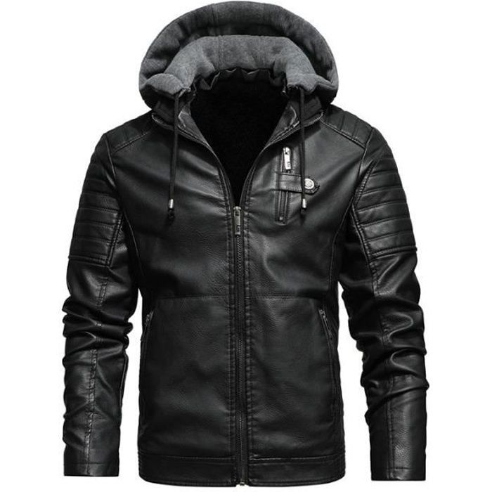 Blouson Homme Cuir Moto Veste Hiver Parka Marque Luxe Doublure Casual  Jacket Leather