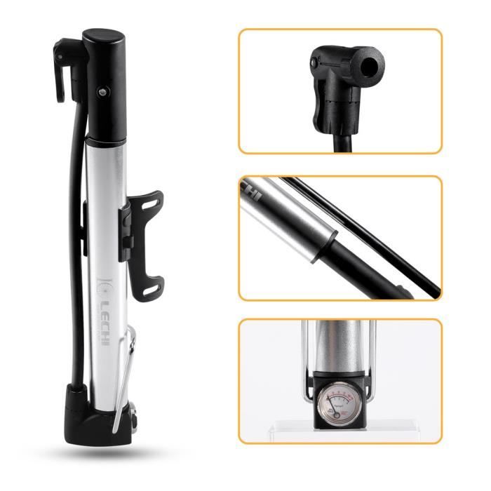 Mini Pompe /à Air en Alliage dAluminium Portable V/élo VTT Gonfleur Argent