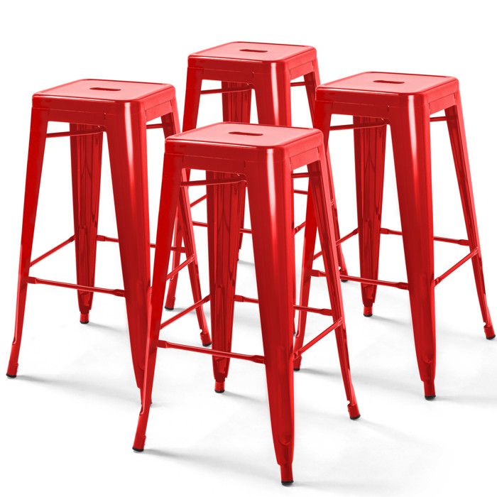 Lot de 4 tabourets de bar en acier rouge brillant Indus - Oviala