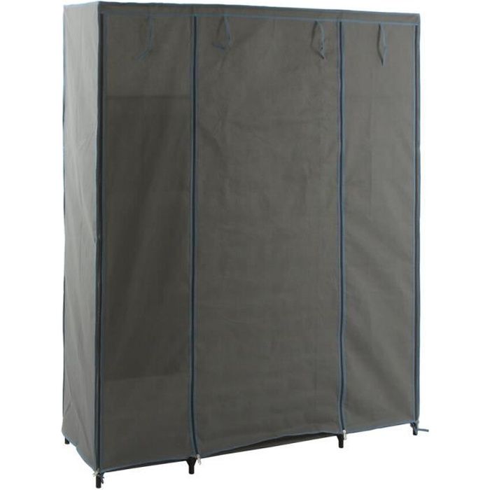 armoire penderie avec 3 boîtes en tissu coloris gris anthracite - longueur 133 x profondeur 44 x hauteur 170 cm