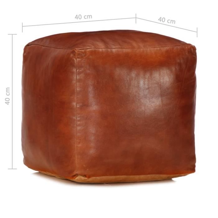 Pouf marron 60x30 cm en cuir de chèvre véritable | Leroy Merlin