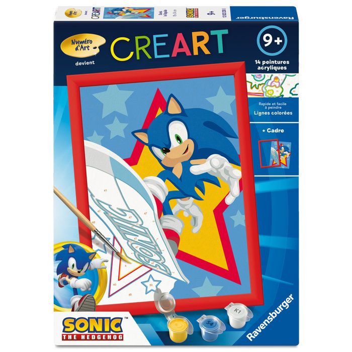 Ravensburger – CreArt Kids 18x24cm – Numéro dArt – Sonic – Kit de peinture par numéros – Dès – 12023230