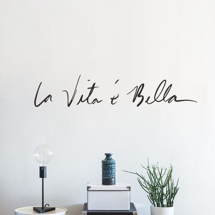 Distinctions Murales Teck Citation Carts Words Life Belle Phrase Italienne Autocollant Mural Noir Art Decoration Cdiscount Maison